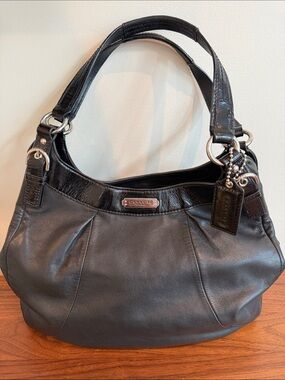 Coach Black Leather Hobo Shoulder Bag with Silver Hardware
